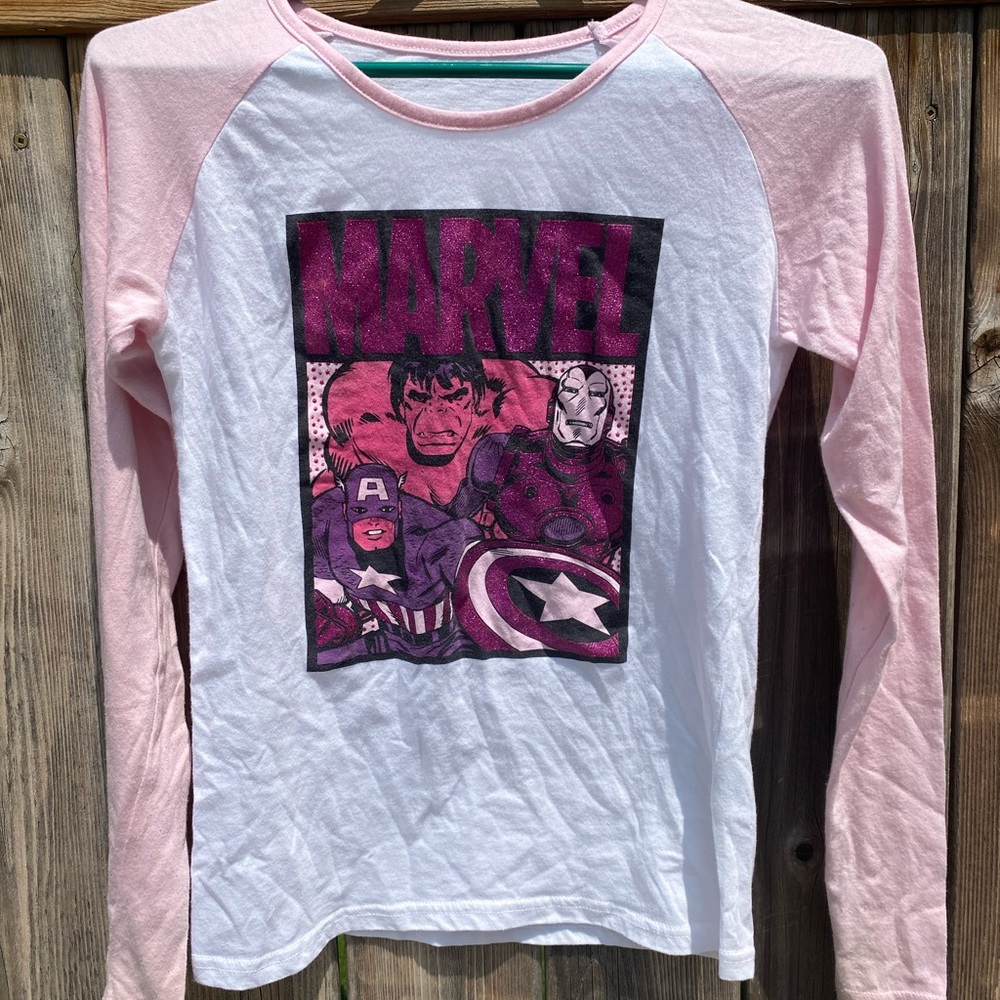 Purple and pink marvel glitter long sleeve tee